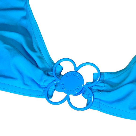 AUTH Louis Vuitton Neon Blue Metal Flower Charm Logo Halter Tie Bikini Swimsuit - Picture 2 of 16